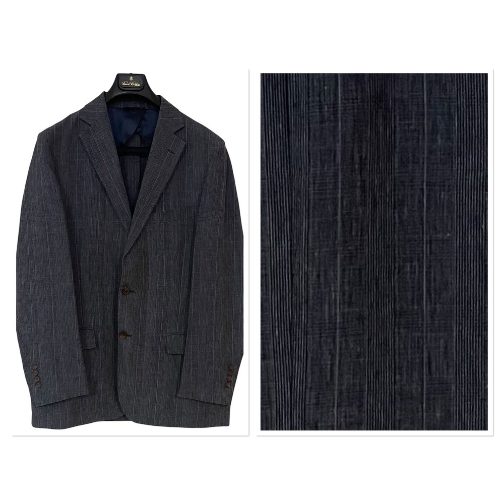 Brooks Brothers Fitzgerald Fit Men Blue Stripe Linen Blazer Unstructured 42R NEW